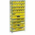 Global Industrial Steel Open Shelving, 15 Yellow Plastic Stacking Bins 6 Shelves, 36x12x39 603242YL